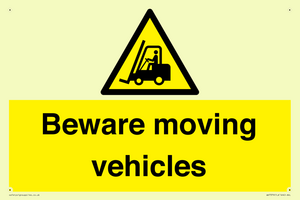 Beware moving vehicles with Warning forklift symbol